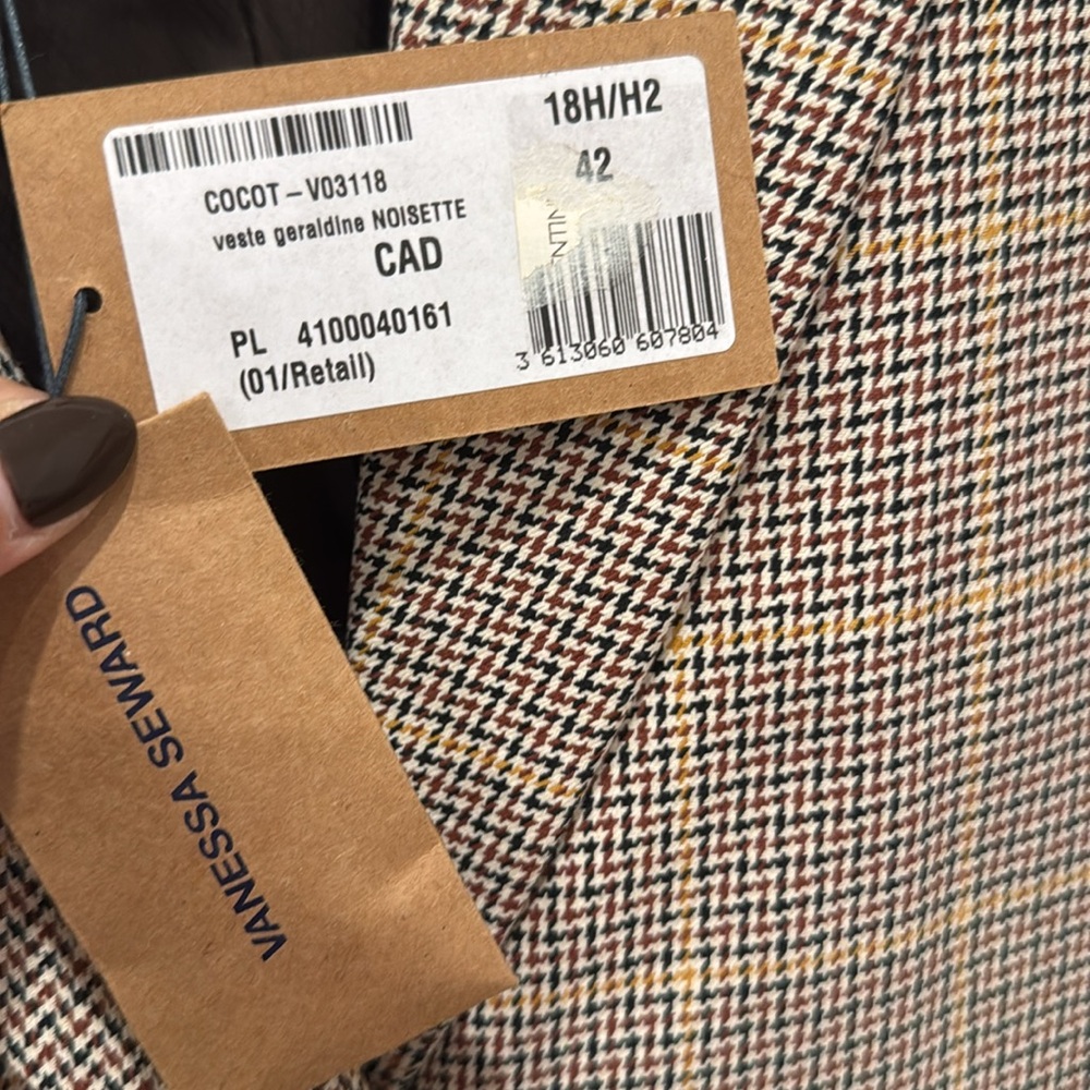 Vanessa Seward NWT Brown Pattern Blazer with adjustable waist sash 🤎 - Picture 4 of 7